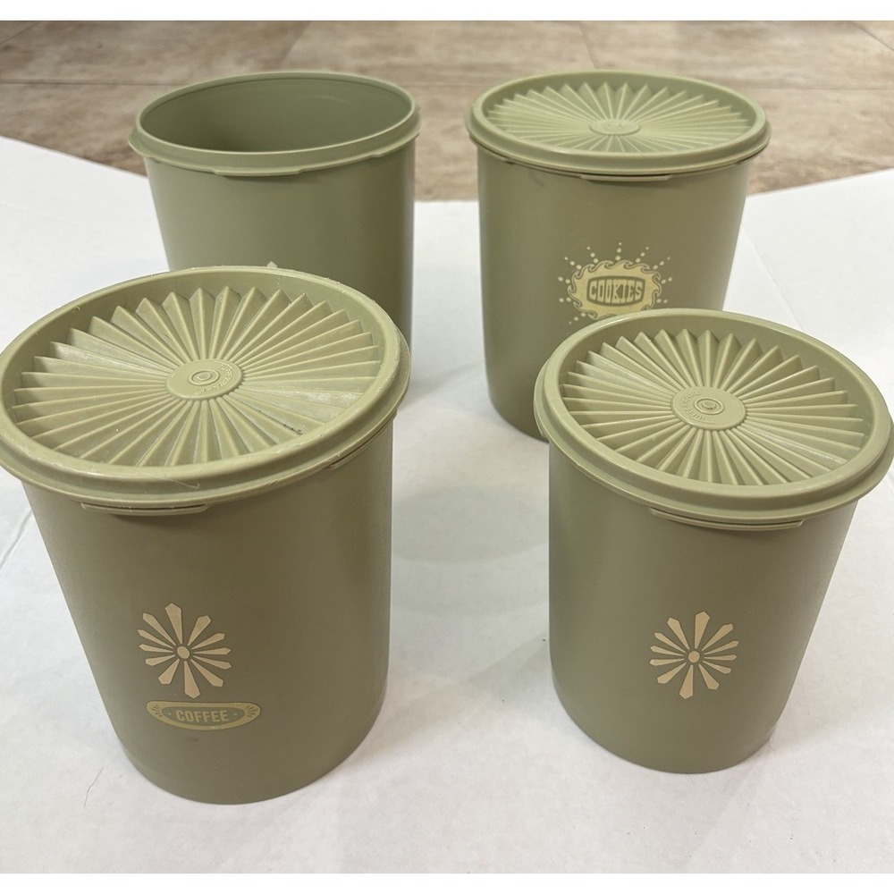 Tupperware Servalier Canister Set Avocado Green 807 809 811 Coffee 7 Pieces